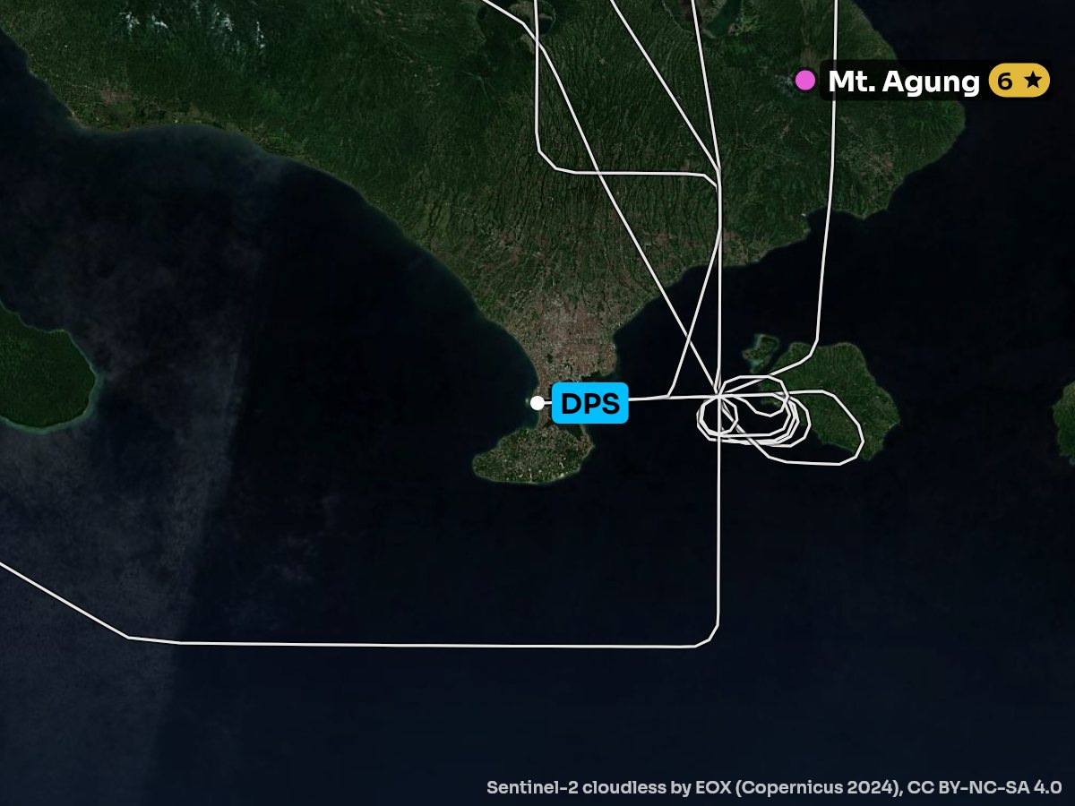 Satellite map of the approach into Denpasar-Bali Island with the sights on each side