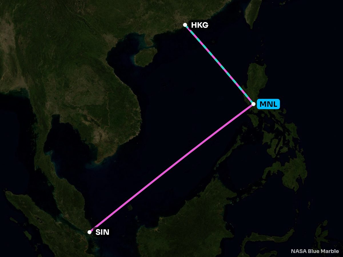 Map of the 10 busiest nonstops from Manila, coloured by the better side