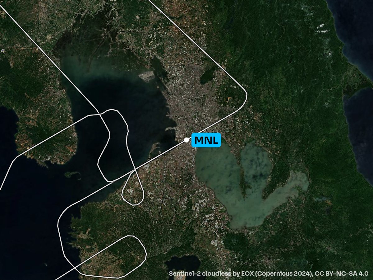 Satellite map of the approach into Manila with the sights on each side