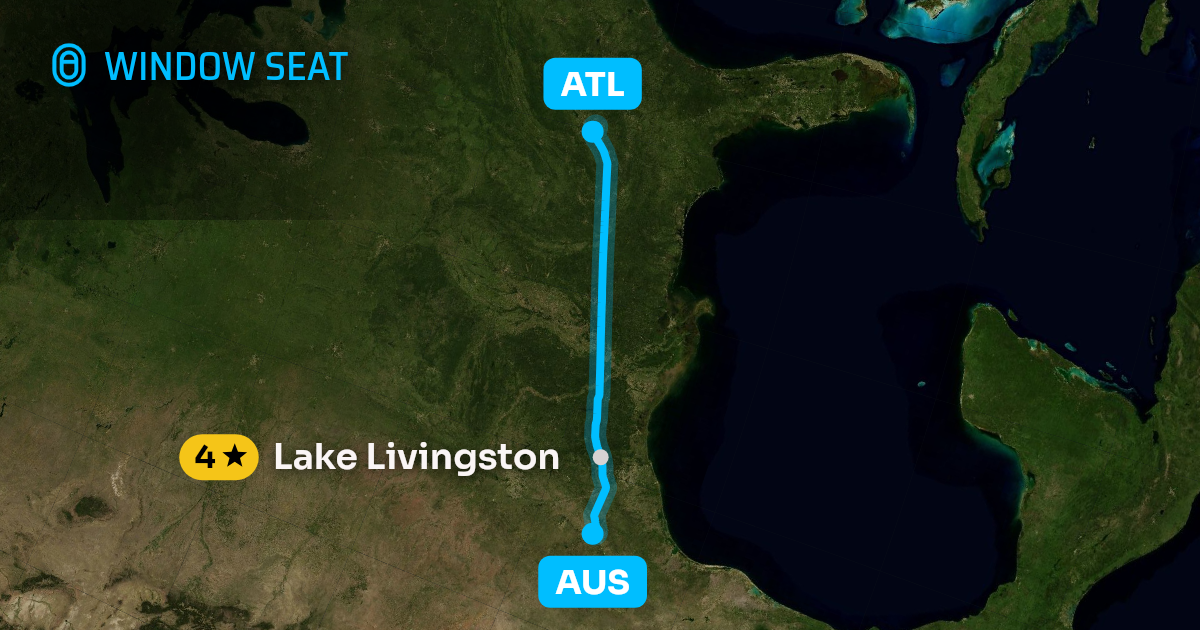 Map of the Austin to Atlanta flight path with its landmarks on each side
