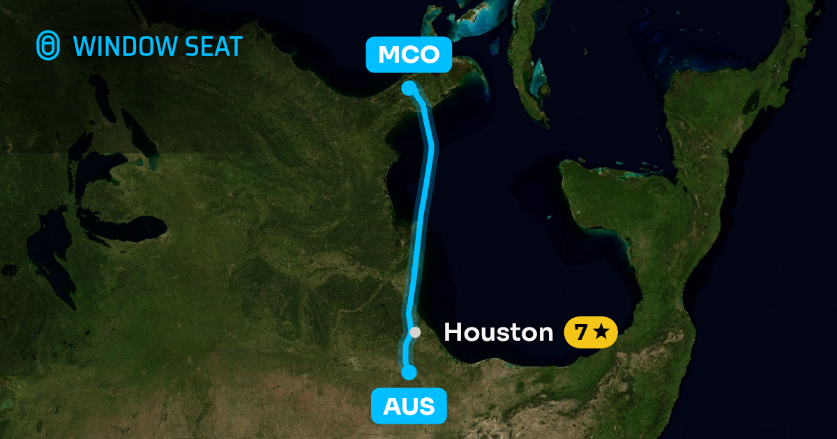 Map of the Austin to Orlando flight path with its landmarks on each side