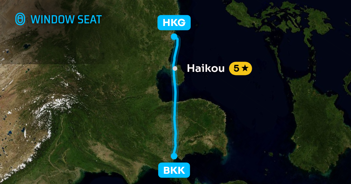 Map of the Bangkok to Hong Kong flight path with its landmarks on each side