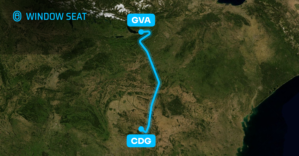 Map of the Paris to Geneva flight path with its landmarks on each side