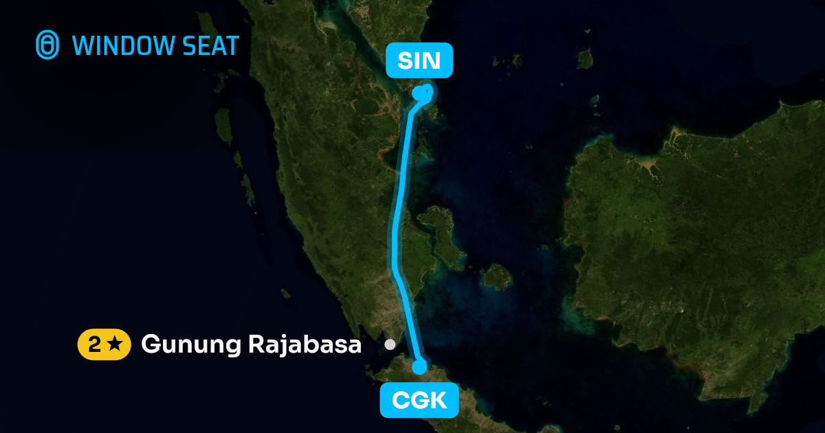 Map of the Jakarta to Singapore flight path with its landmarks on each side