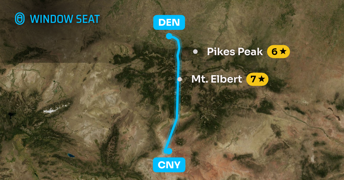 Map of the Moab to Denver flight path with its landmarks on each side
