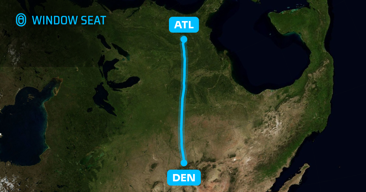 Map of the Denver to Atlanta flight path with its landmarks on each side