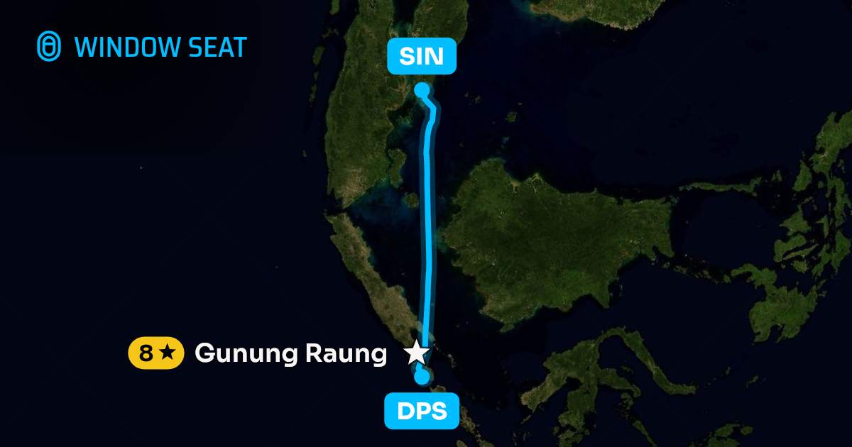 Map of the Denpasar-Bali Island to Singapore flight path with its landmarks on each side