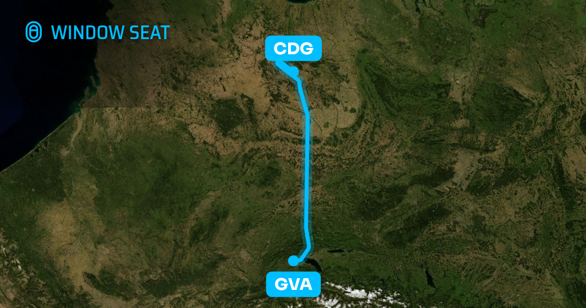 Map of the Geneva to Paris flight path with its landmarks on each side
