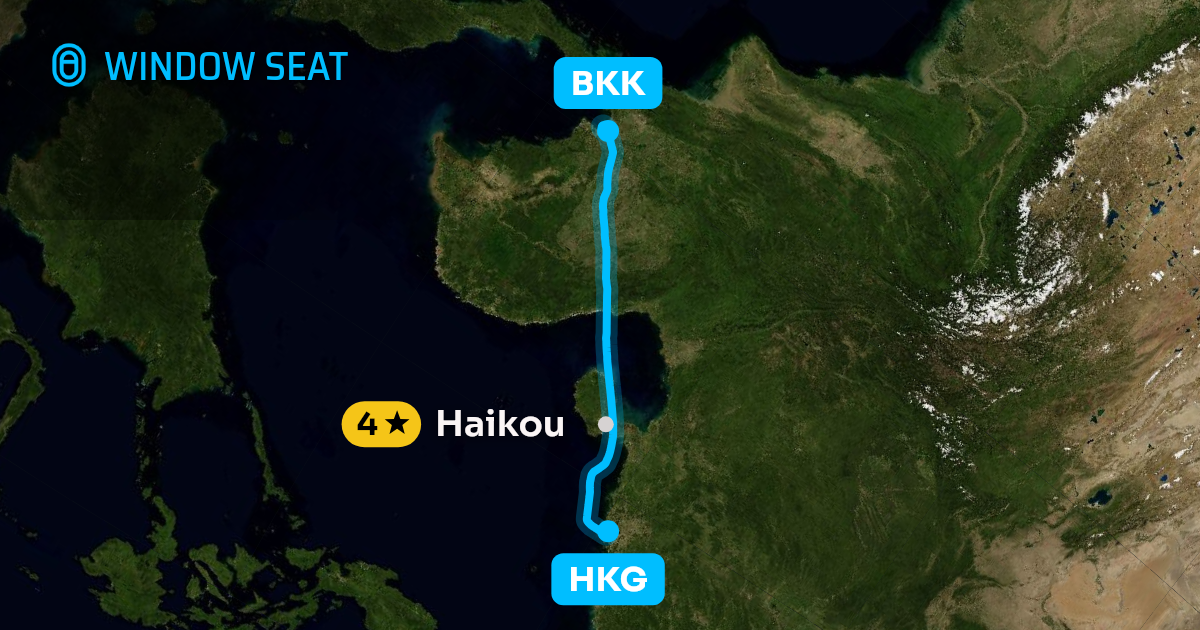 Map of the Hong Kong to Bangkok flight path with its landmarks on each side
