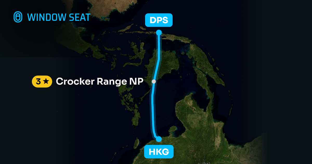 Map of the Hong Kong to Denpasar-Bali Island flight path with its landmarks on each side