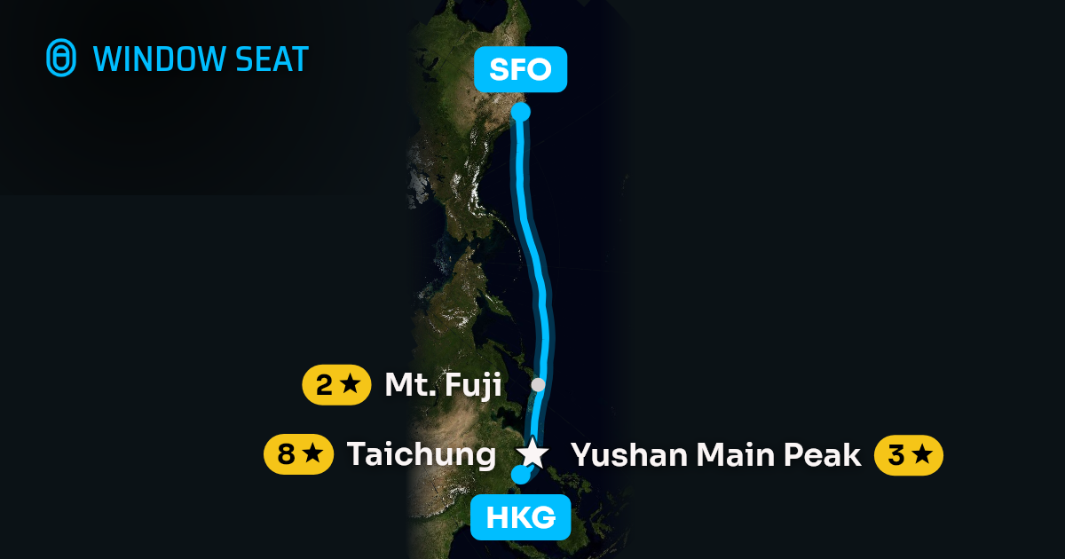 Map of the Hong Kong to San Francisco flight path with its landmarks on each side