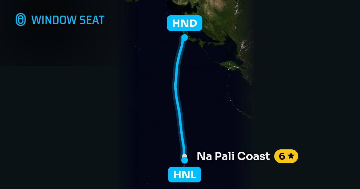 Map of the Honolulu to Tokyo flight path with its landmarks on each side