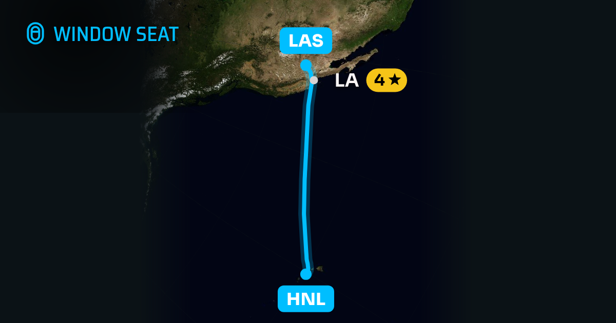 Map of the Honolulu to Las Vegas flight path with its landmarks on each side