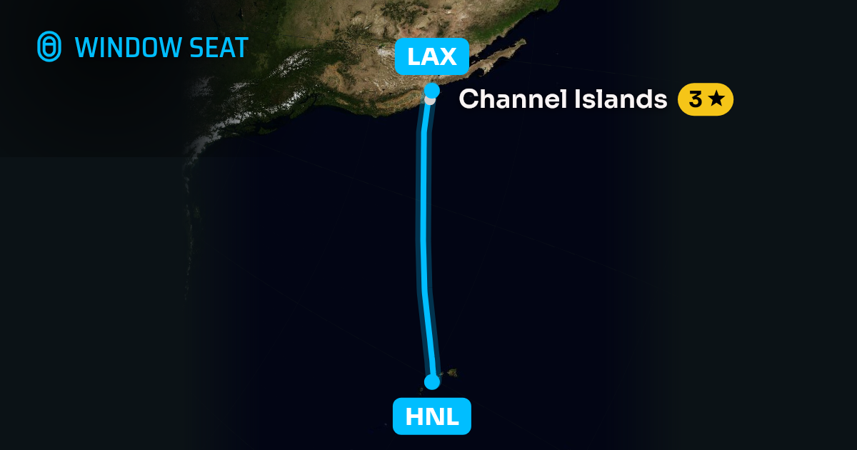 Map of the Honolulu to Los Angeles flight path with its landmarks on each side