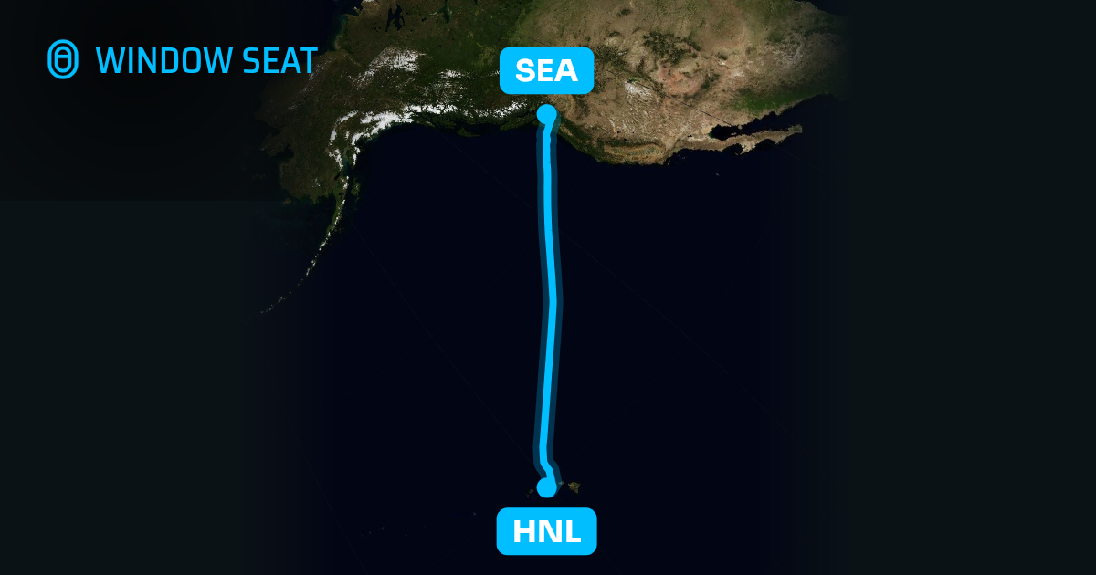 Map of the Honolulu to Seattle flight path with its landmarks on each side