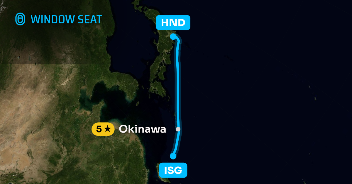 Map of the Ishigaki to Tokyo flight path with its landmarks on each side