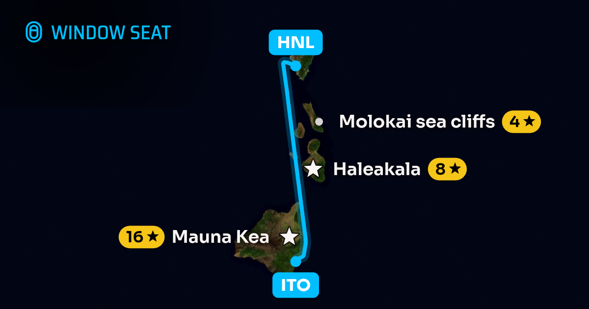 Map of the Hilo to Honolulu flight path with its landmarks on each side