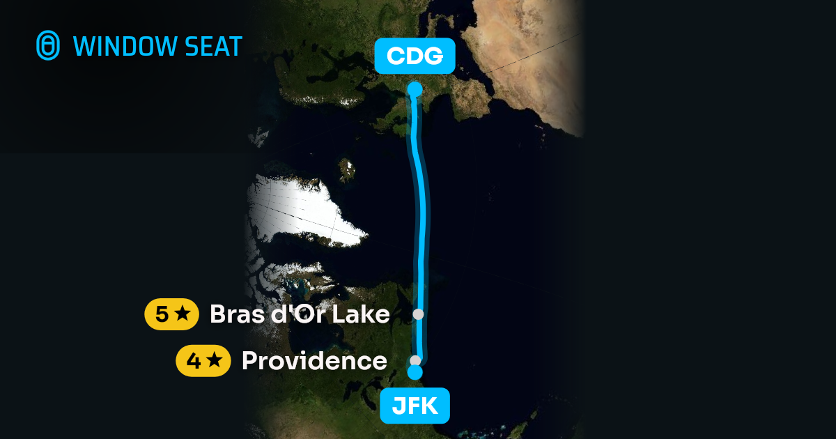 Map of the New York to Paris flight path with its landmarks on each side