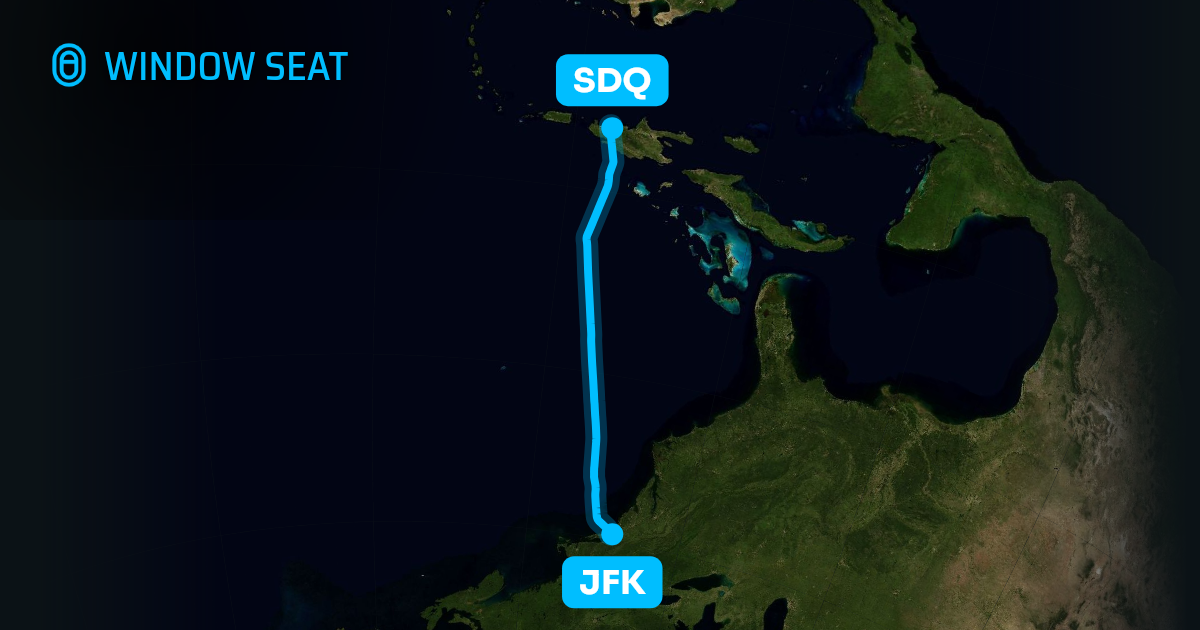 Map of the New York to Santo Domingo flight path with its landmarks on each side