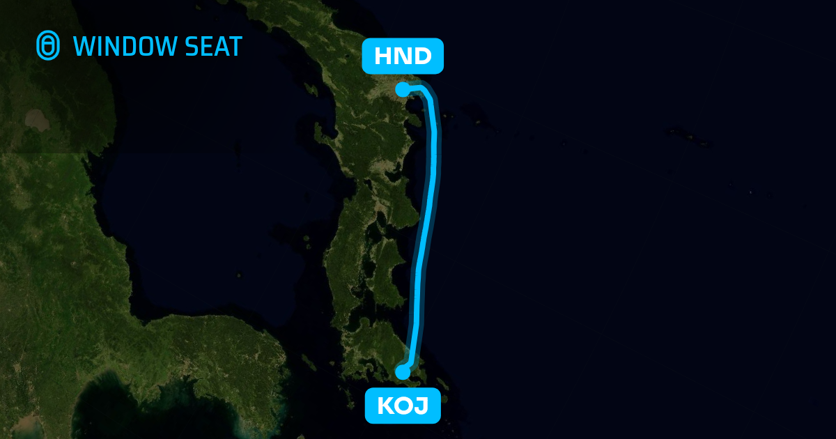 Map of the Kagoshima to Tokyo flight path with its landmarks on each side