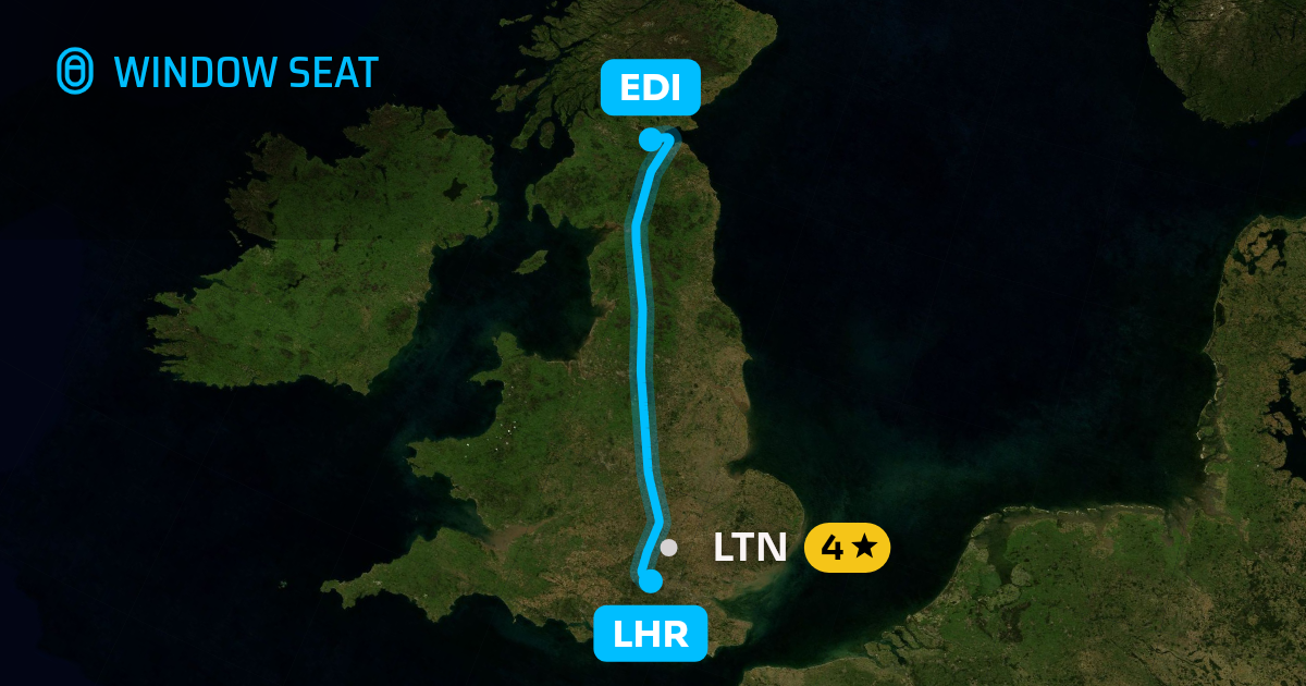 Map of the London to Edinburgh flight path with its landmarks on each side