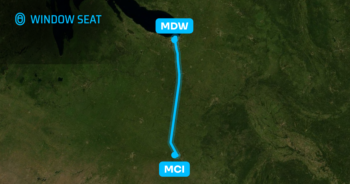 Map of the Kansas City to Chicago flight path with its landmarks on each side