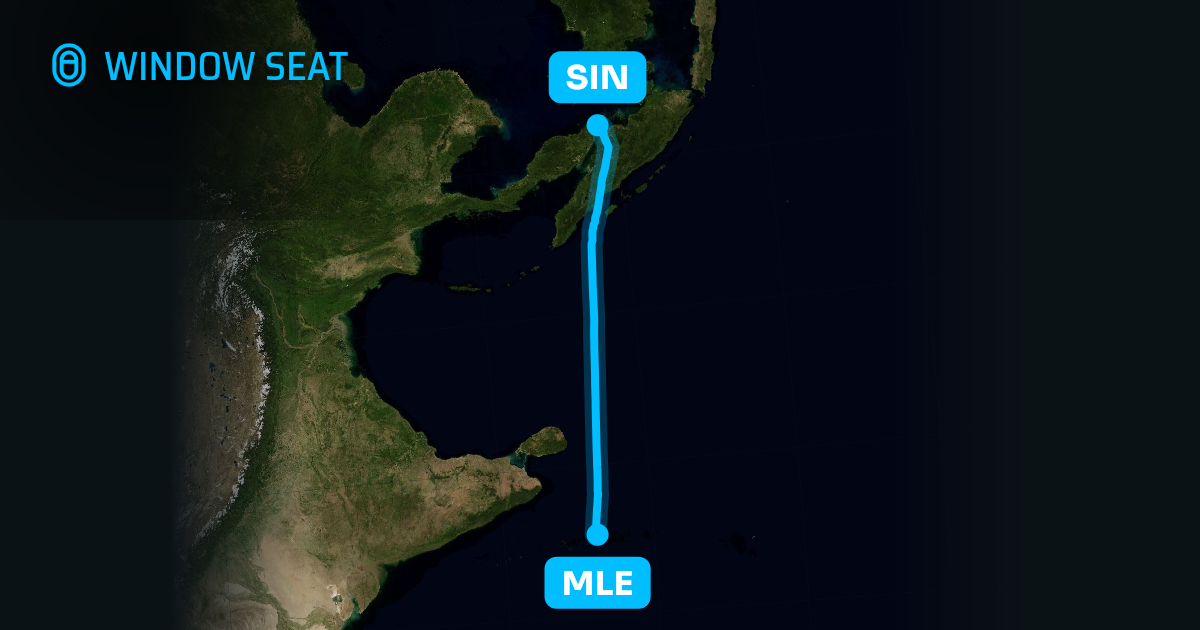 Map of the Malé to Singapore flight path with its landmarks on each side
