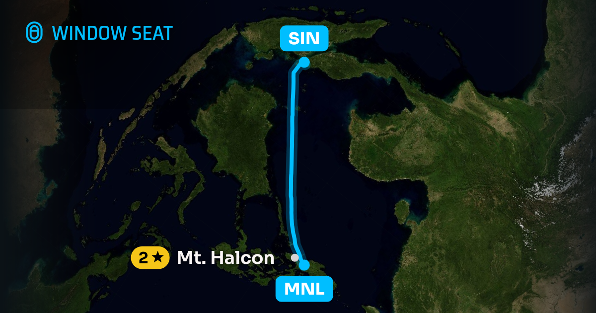 Map of the Manila to Singapore flight path with its landmarks on each side