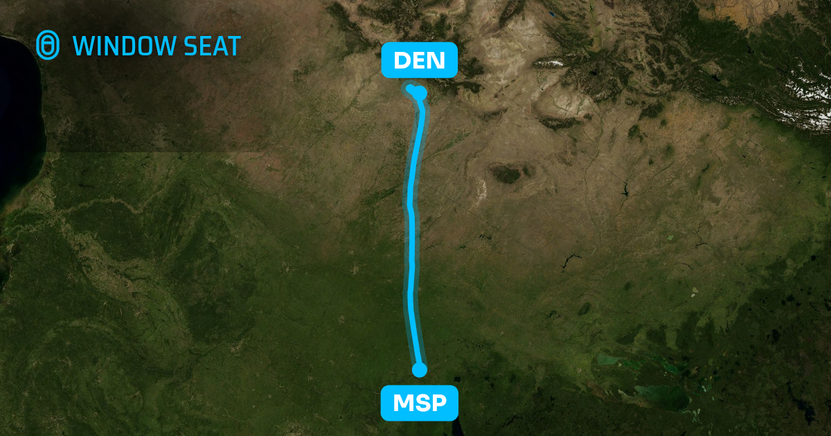 Map of the Minneapolis to Denver flight path with its landmarks on each side