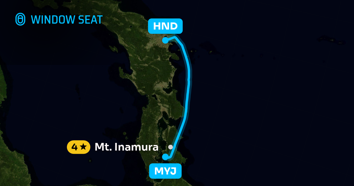 Map of the Matsuyama to Tokyo flight path with its landmarks on each side