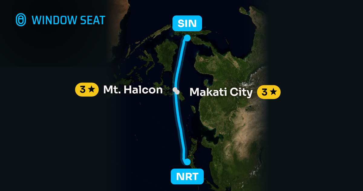 Map of the Tokyo to Singapore flight path with its landmarks on each side