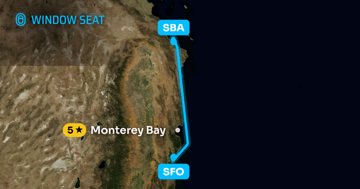 Map of the San Francisco to Santa Barbara flight path with its landmarks on each side
