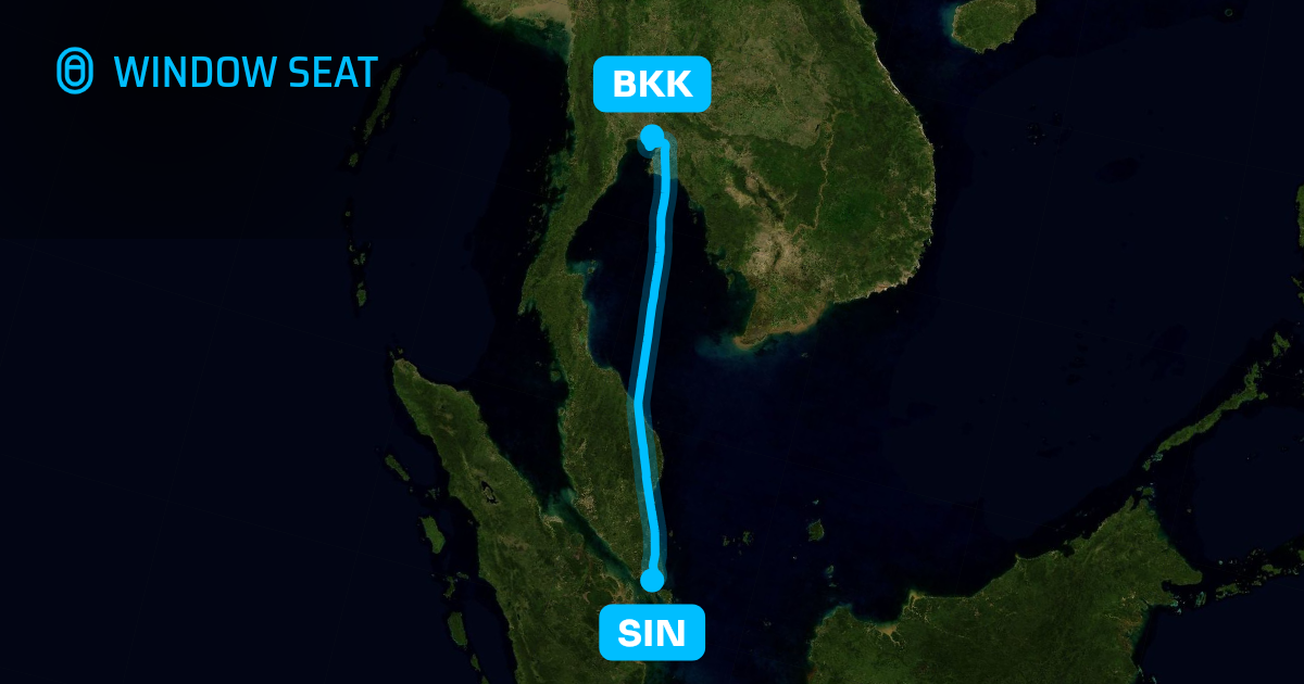 Map of the Singapore to Bangkok flight path with its landmarks on each side