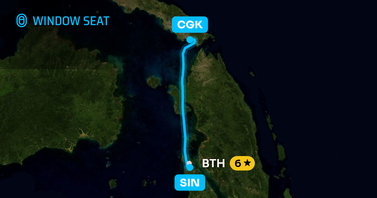 Map of the Singapore to Jakarta flight path with its landmarks on each side