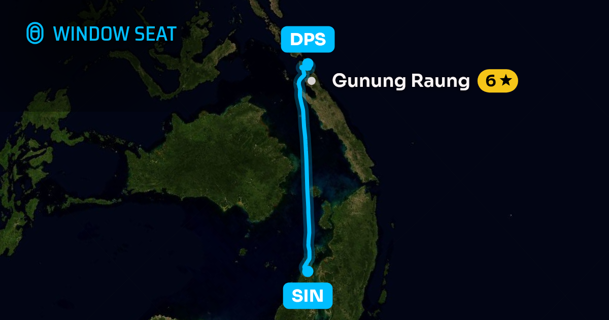 Map of the Singapore to Denpasar-Bali Island flight path with its landmarks on each side