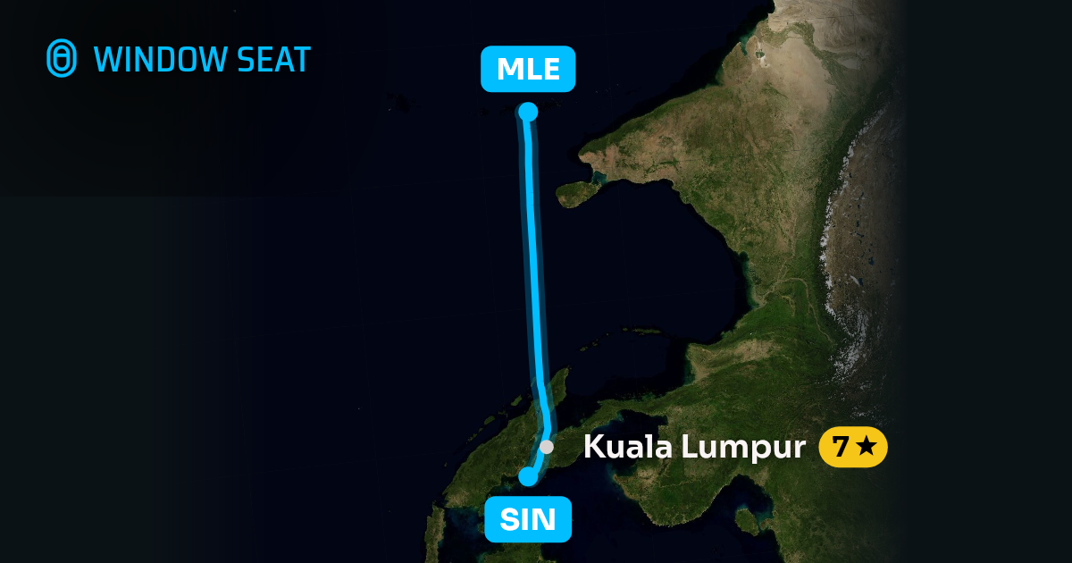 Map of the Singapore to Malé flight path with its landmarks on each side