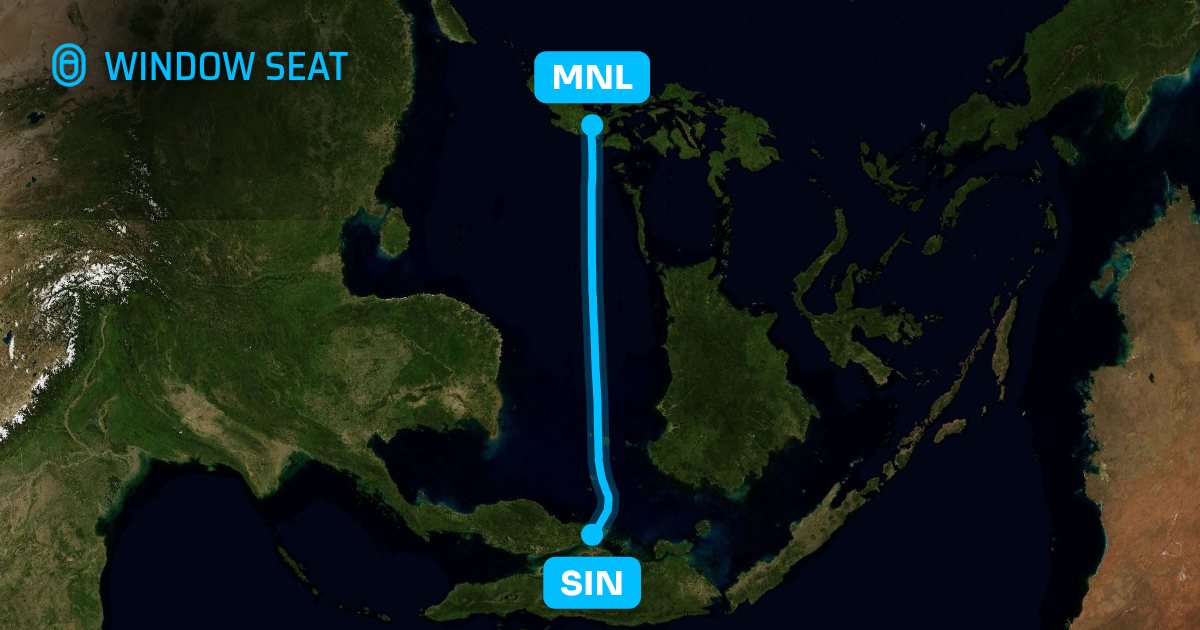 Map of the Singapore to Manila flight path with its landmarks on each side