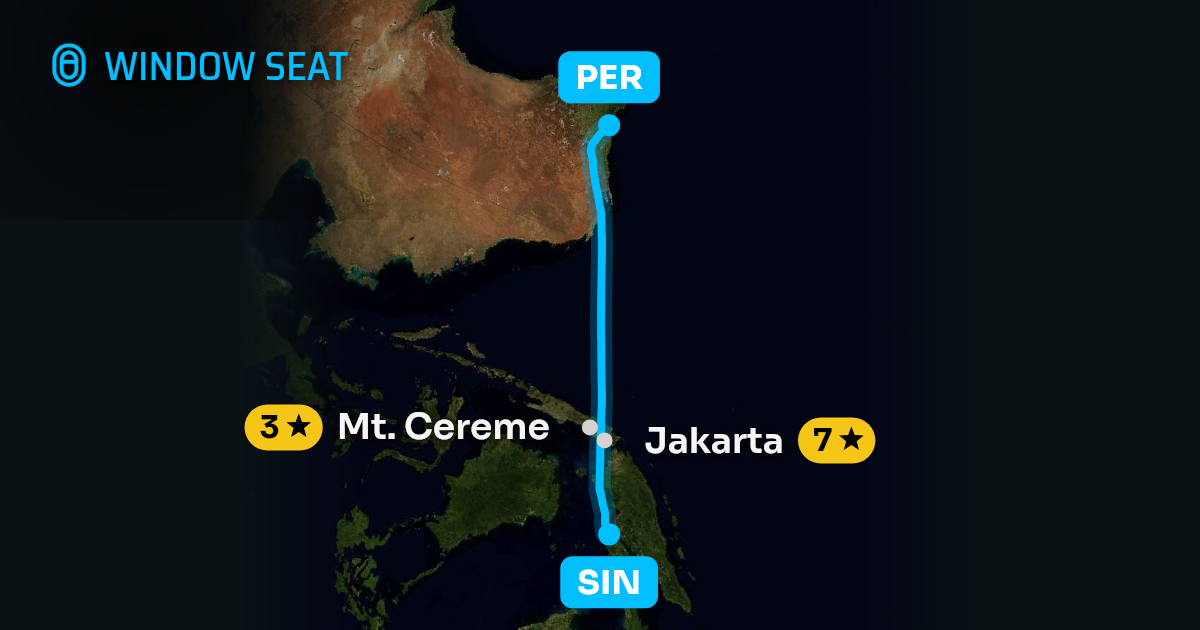 Map of the Singapore to Perth flight path with its landmarks on each side