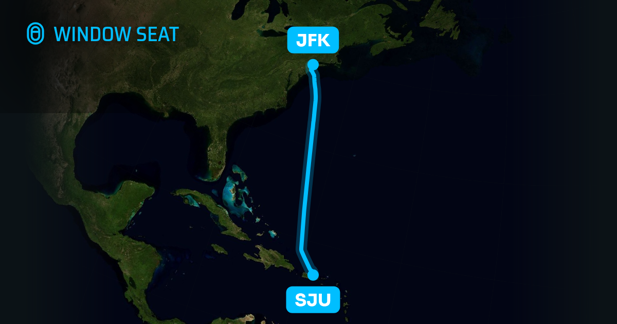 Map of the San Juan to New York flight path with its landmarks on each side