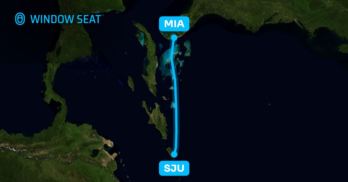 Map of the San Juan to Miami flight path with its landmarks on each side