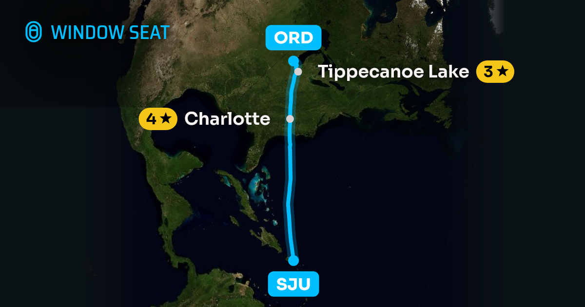 Map of the San Juan to Chicago flight path with its landmarks on each side