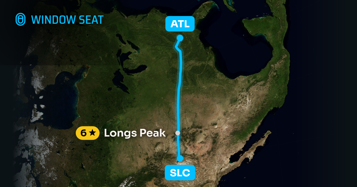 Map of the Salt Lake City to Atlanta flight path with its landmarks on each side