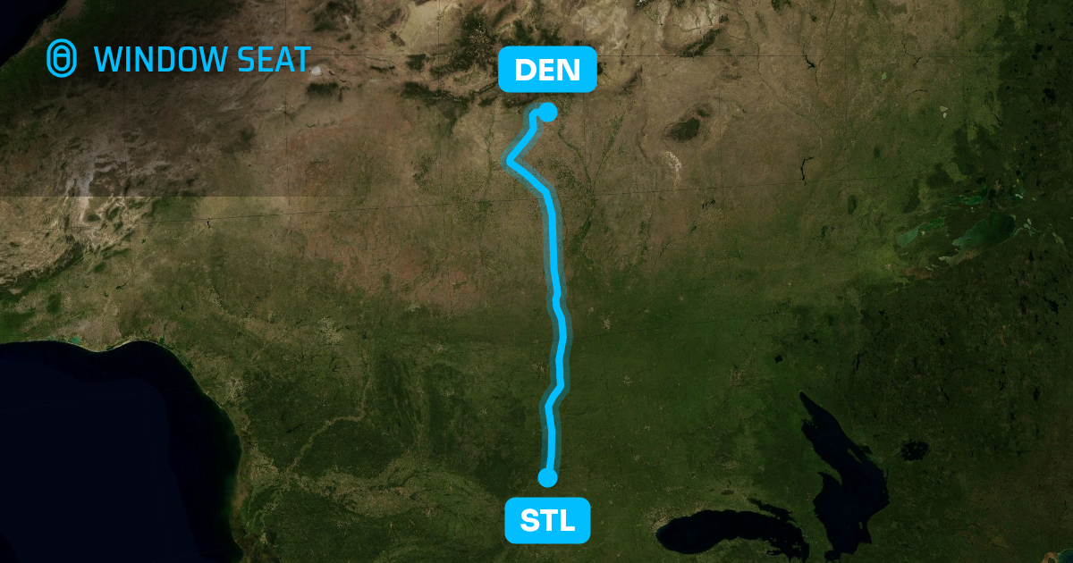 Map of the St. Louis to Denver flight path with its landmarks on each side