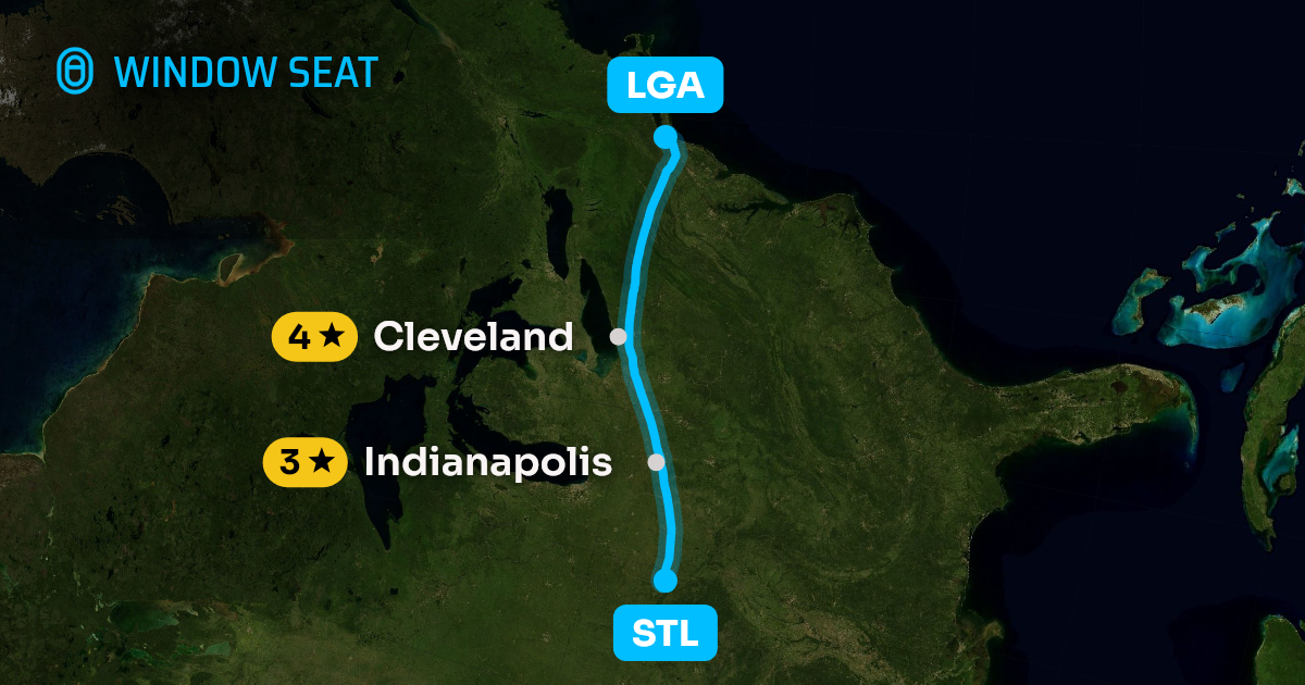 Map of the St. Louis to New York flight path with its landmarks on each side