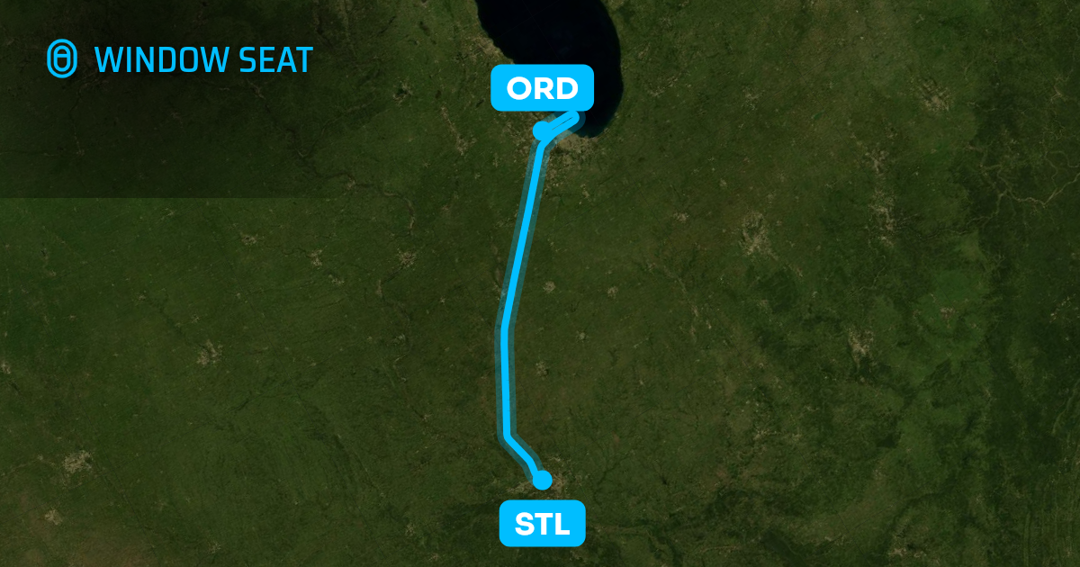 Map of the St. Louis to Chicago flight path with its landmarks on each side